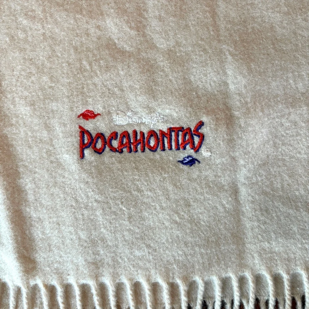1995 Disney Pocahontas Italian Lambswool Cream Tan Scarf Vintage Embroidered